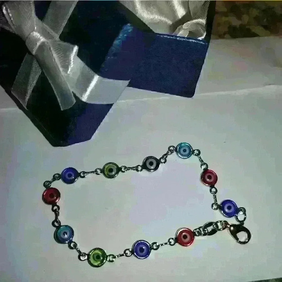 Women's Gold Red And Blue Tiger Eye Ankle Bracelet. New - Picture 11 of 13